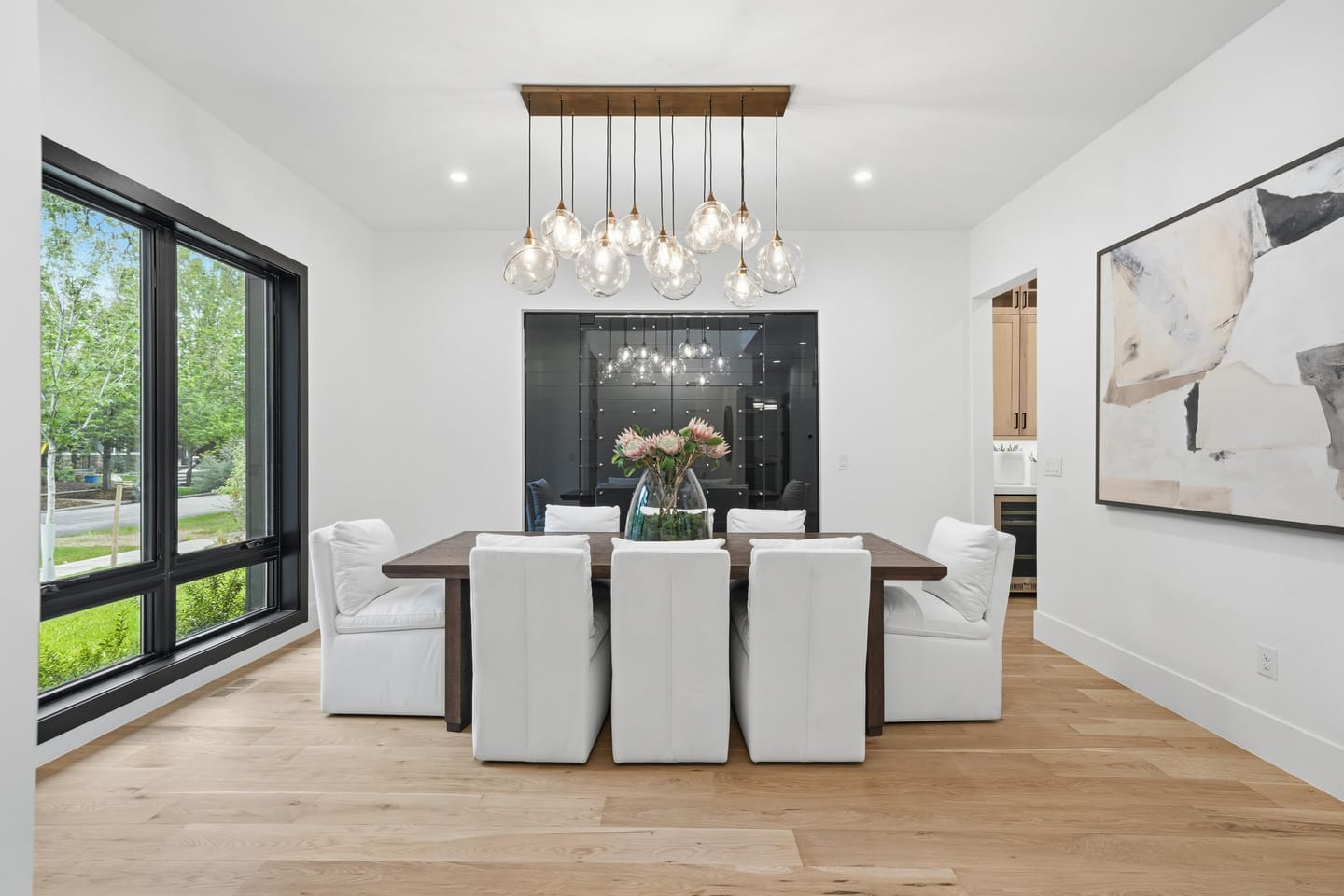 Dining room with dark tile feature wall at 2442 Saint Paul