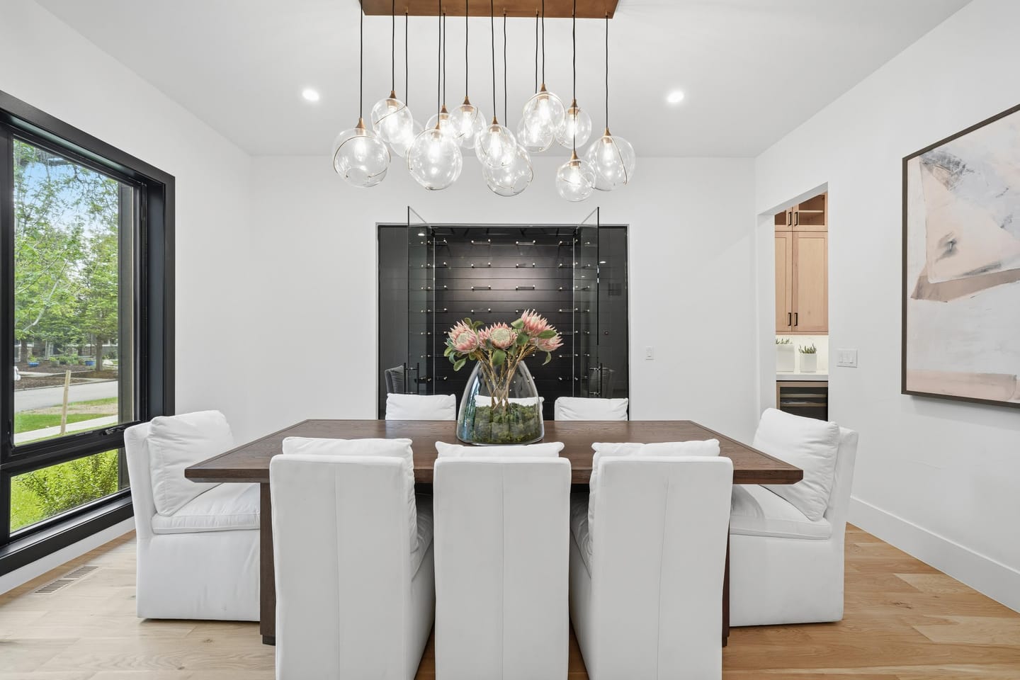 Dining room with dark tile feature wall at 2442 Saint Paul