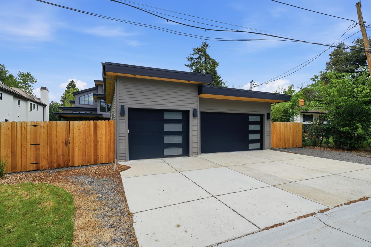 Three-car garage fronting the second street, no alley
